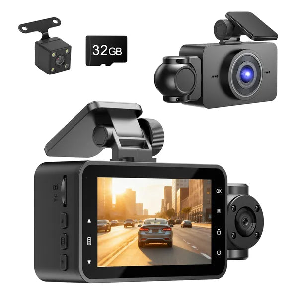 WiFi FHD 1080P 3 Channel Car Dash Cam Front Rear Inside With 32G MMC