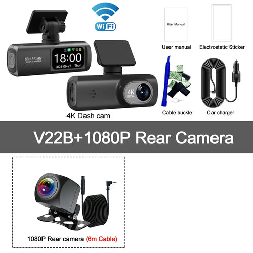 UHD 4K WiFi Dash Cam Dual Lens Driving Recorder Car DVR Optional 1080P