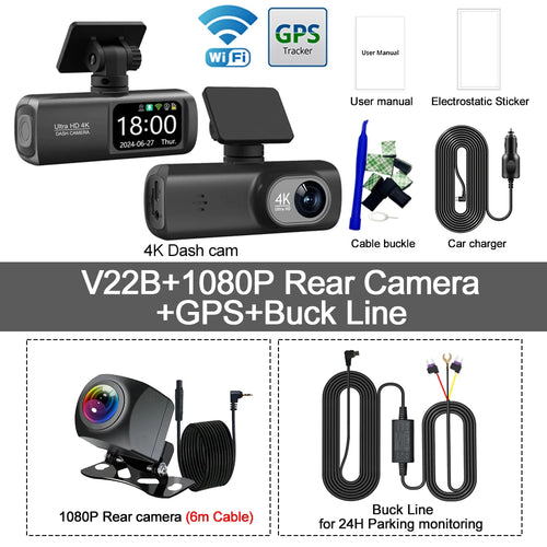 UHD 4K WiFi Dash Cam Dual Lens Driving Recorder Car DVR Optional 1080P