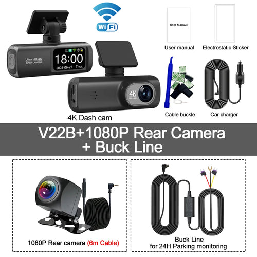 UHD 4K WiFi Dash Cam Dual Lens Driving Recorder Car DVR Optional 1080P