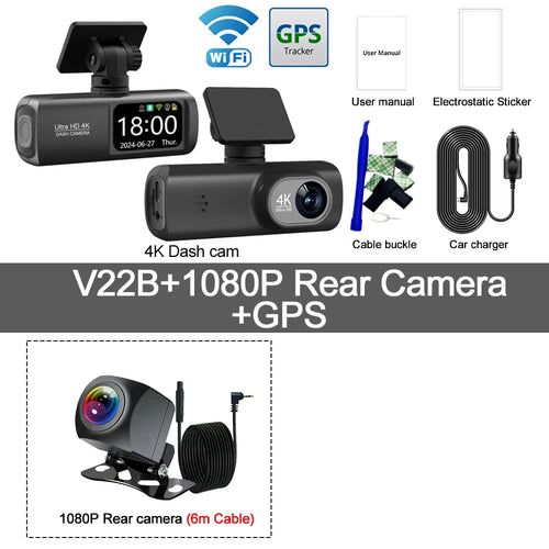 UHD 4K WiFi Dash Cam Dual Lens Driving Recorder Car DVR Optional 1080P
