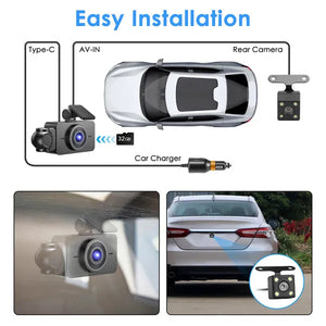 WiFi FHD 1080P 3 Channel Car Dash Cam Front Rear Inside With 32G MMC