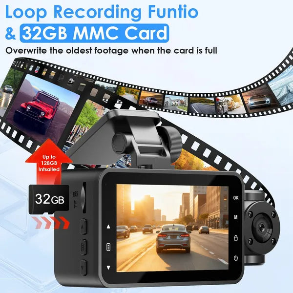 WiFi FHD 1080P 3 Channel Car Dash Cam Front Rear Inside With 32G MMC